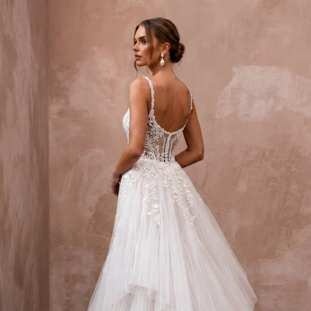 Romantic Tulle Trumpet Wedding Dress with Detachable Train - Apparel & Accessories > Clothing > Wedding & Bridal Party Dresses > Wedding Dresses - Mignonette Bridal