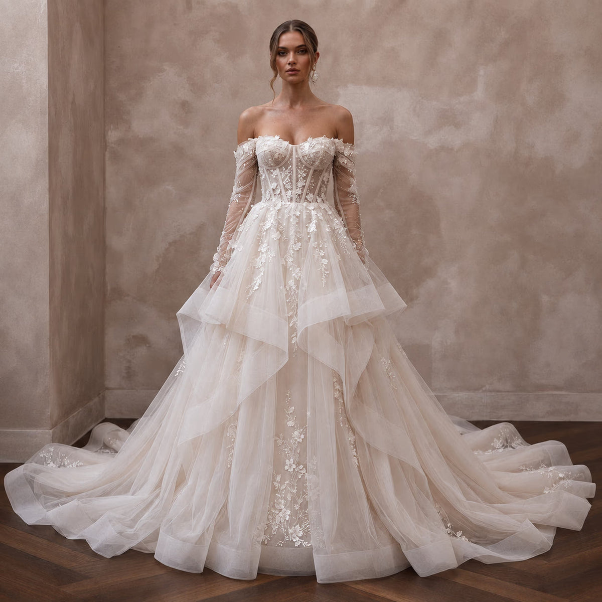 Romantic Tulle Wedding Dress for a Cathedral Ceremony - Apparel & Accessories > Clothing > Wedding & Bridal Party Dresses > Wedding Dresses - Mignonette Bridal Main image