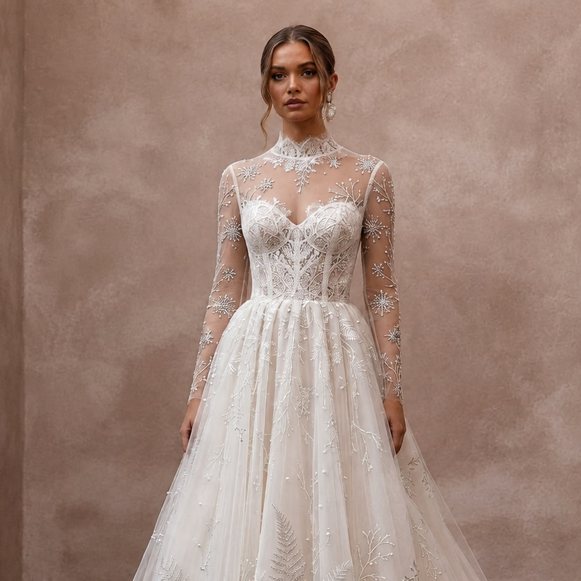 Romantic Tulle Wedding Dress for a Snowy Elopement