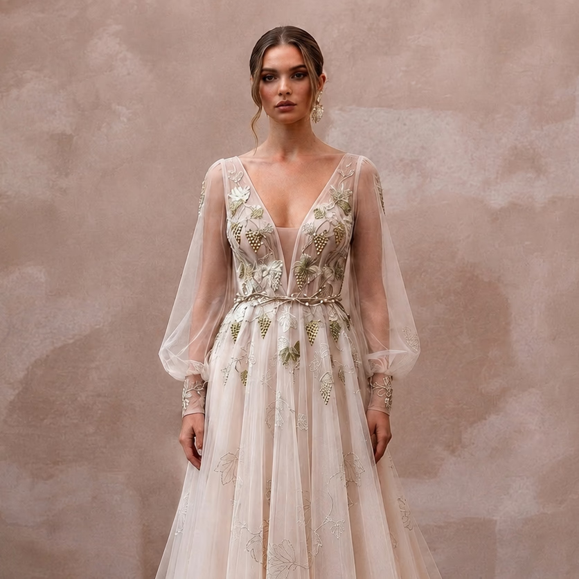Romantic Tulle Wedding Dress for a Vineyard Reception - Apparel & Accessories > Clothing > Wedding & Bridal Party Dresses > Wedding Dresses - Mignonette Bridal