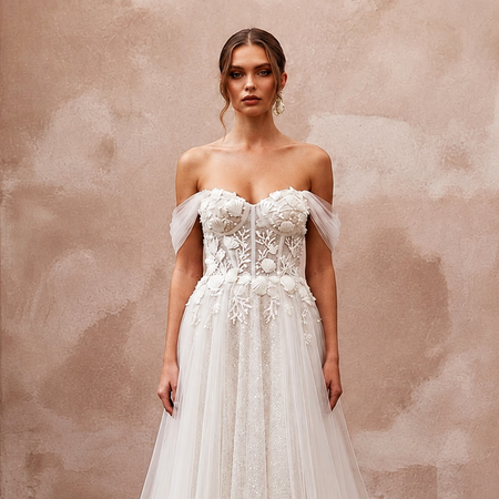 Romantic Tulle Wedding Dress with A-Line Silhouette for a Beach Wedding