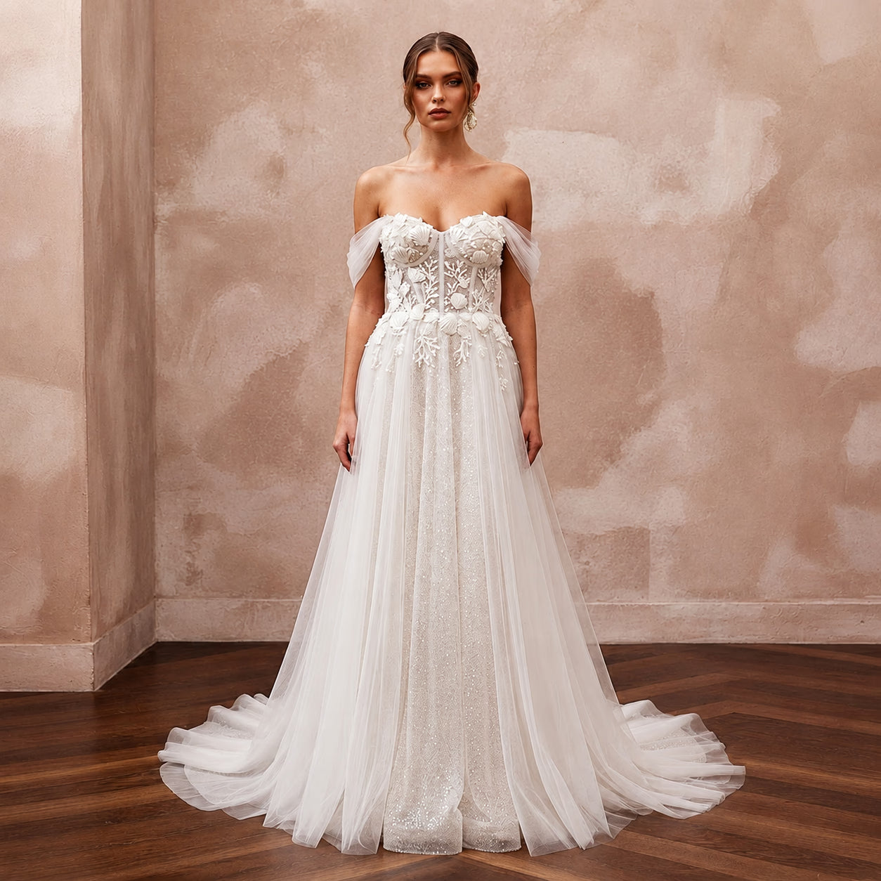 Romantic Tulle Wedding Dress with A-Line Silhouette for a Beach Wedding