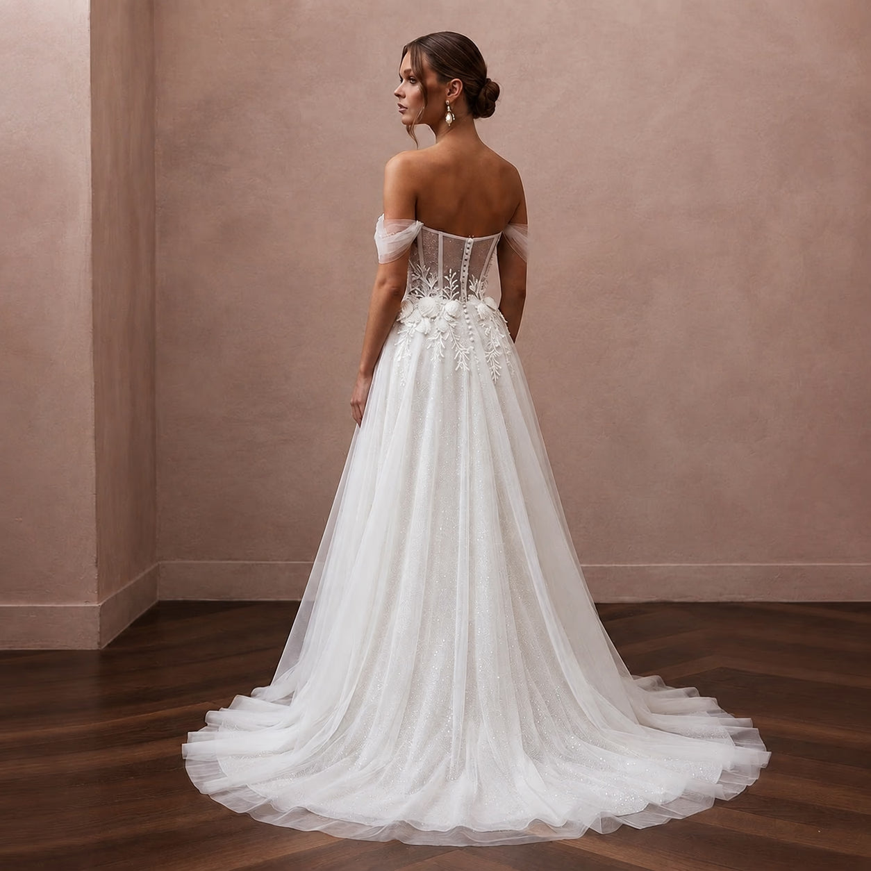 Romantic Tulle Wedding Dress with A-Line Silhouette for a Beach Wedding