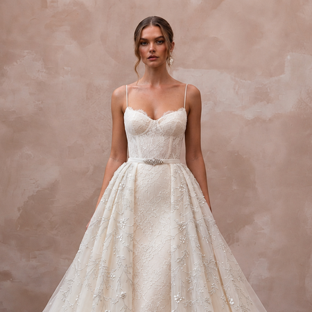 Romantic Tulle Wedding Dress with Detachable Overskirt