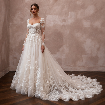 Romantic Wedding Dresses with Cascading Floral Trains