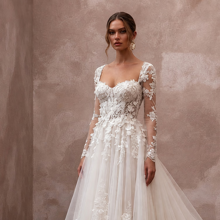 Romantic Wedding Dresses with Cascading Floral Trains - Apparel & Accessories > Clothing > Wedding & Bridal Party Dresses > Wedding Dresses - Mignonette