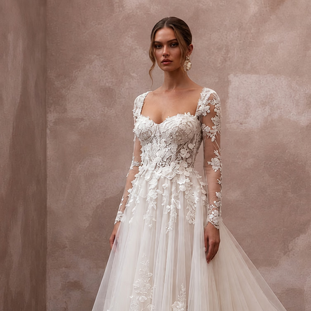 Romantic Wedding Dresses with Cascading Floral Trains - Apparel & Accessories > Clothing > Wedding & Bridal Party Dresses > Wedding Dresses - Mignonette