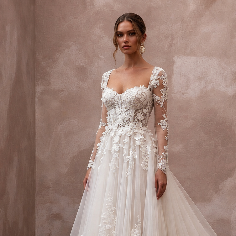 Romantic Wedding Dresses with Cascading Floral Trains