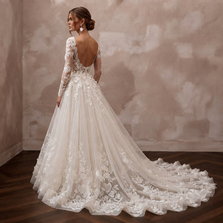 Romantic Wedding Dresses with Cascading Floral Trains - Apparel & Accessories > Clothing > Wedding & Bridal Party Dresses > Wedding Dresses - Mignonette