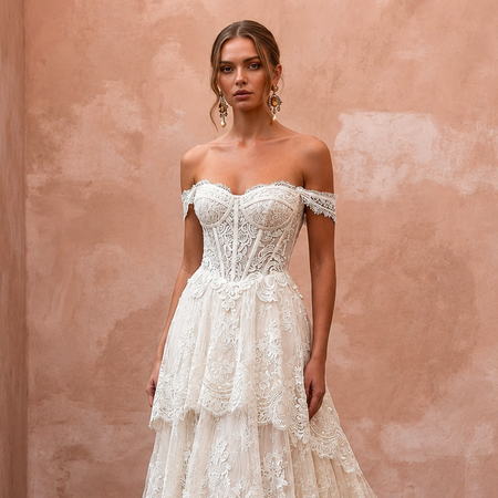 Romantic Wedding Dresses with Cascading Lace Trains
