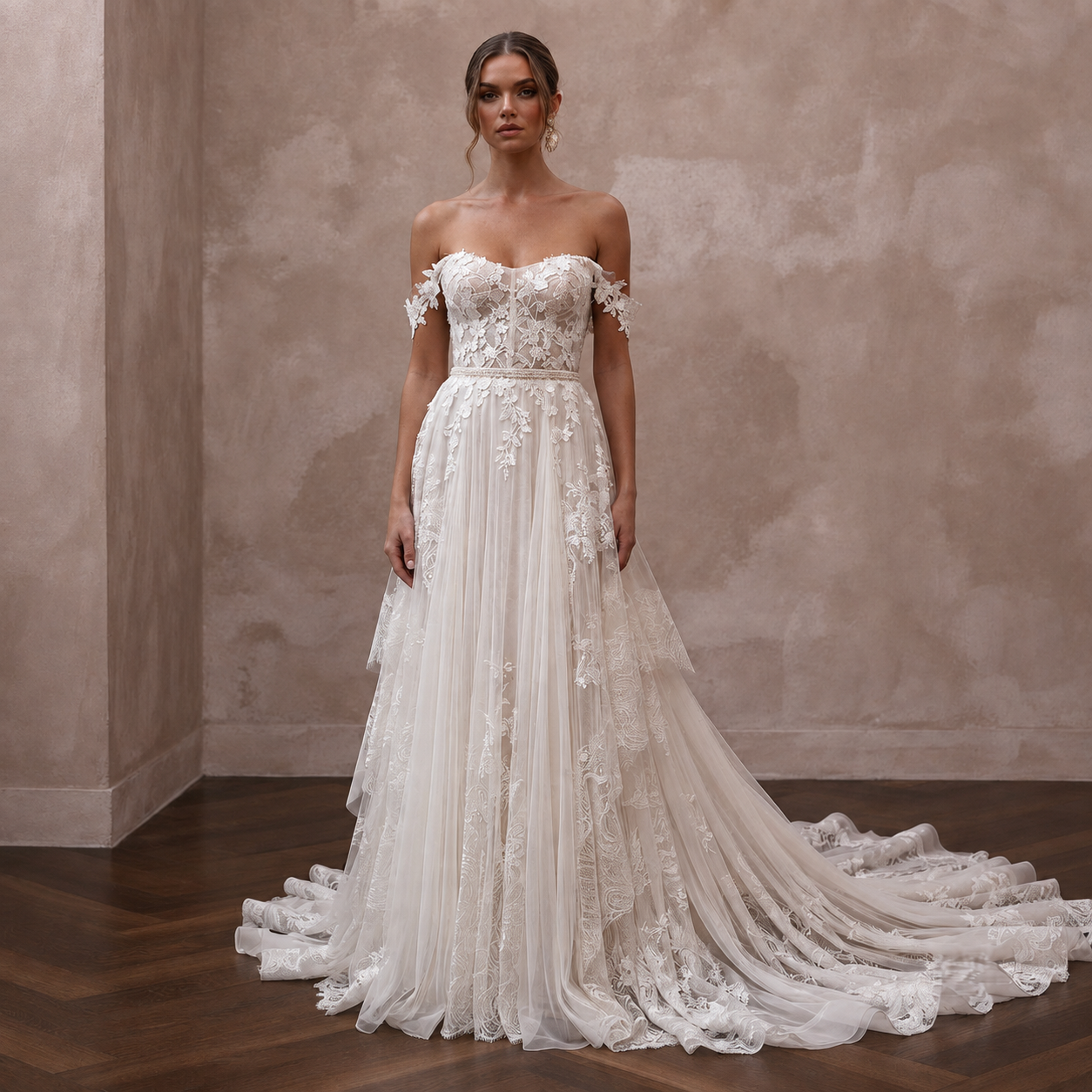 Romantic Wedding Dresses with Cascading Lace Trains Main image