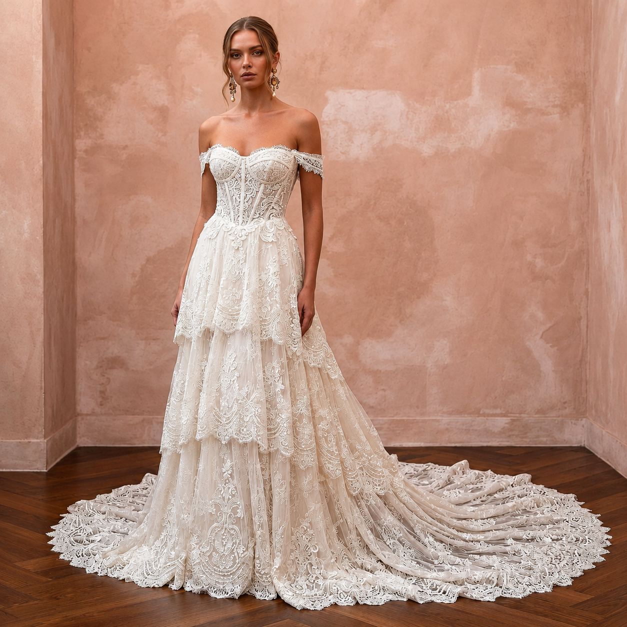Romantic Wedding Dresses with Cascading Lace Trains