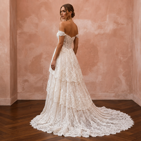Romantic Wedding Dresses with Cascading Lace Trains