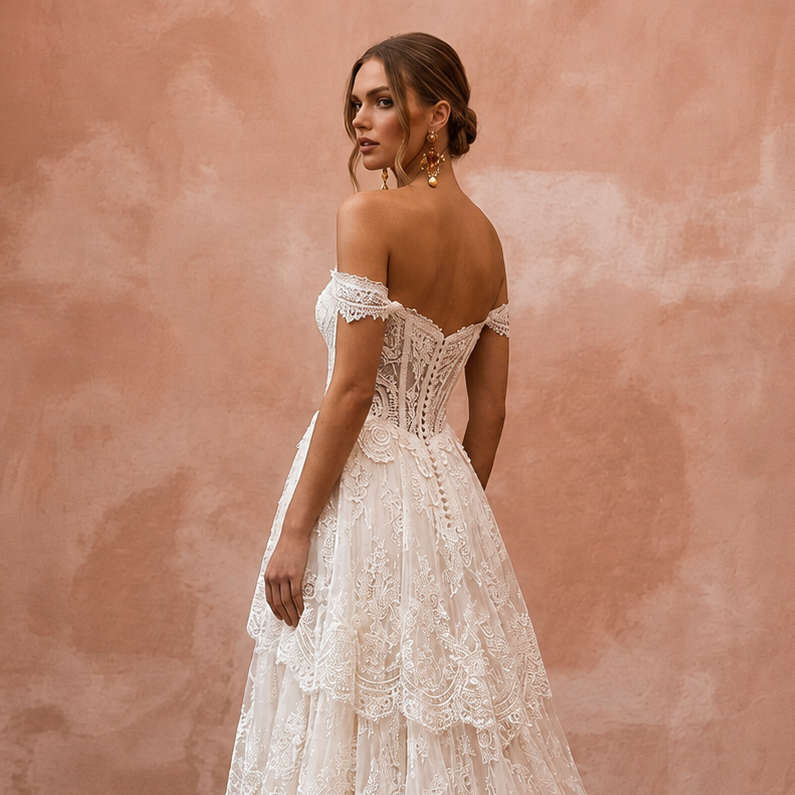 Romantic Wedding Dresses with Cascading Lace Trains