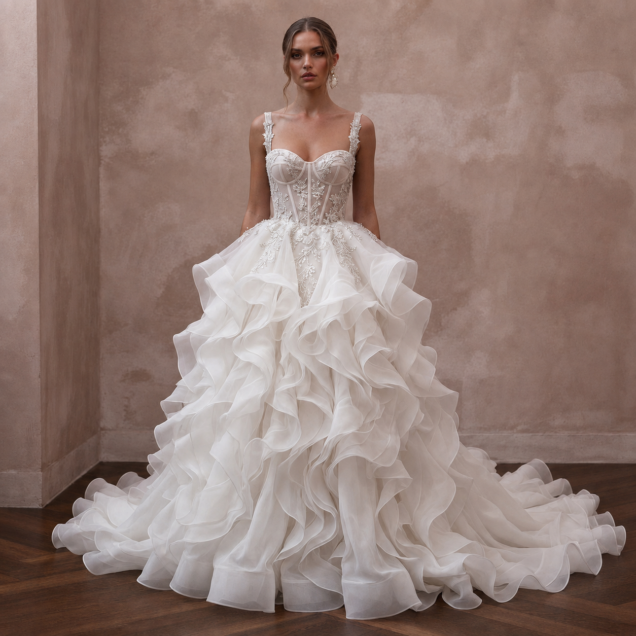 Romantic Wedding Dresses with Cascading Organza Ruffles