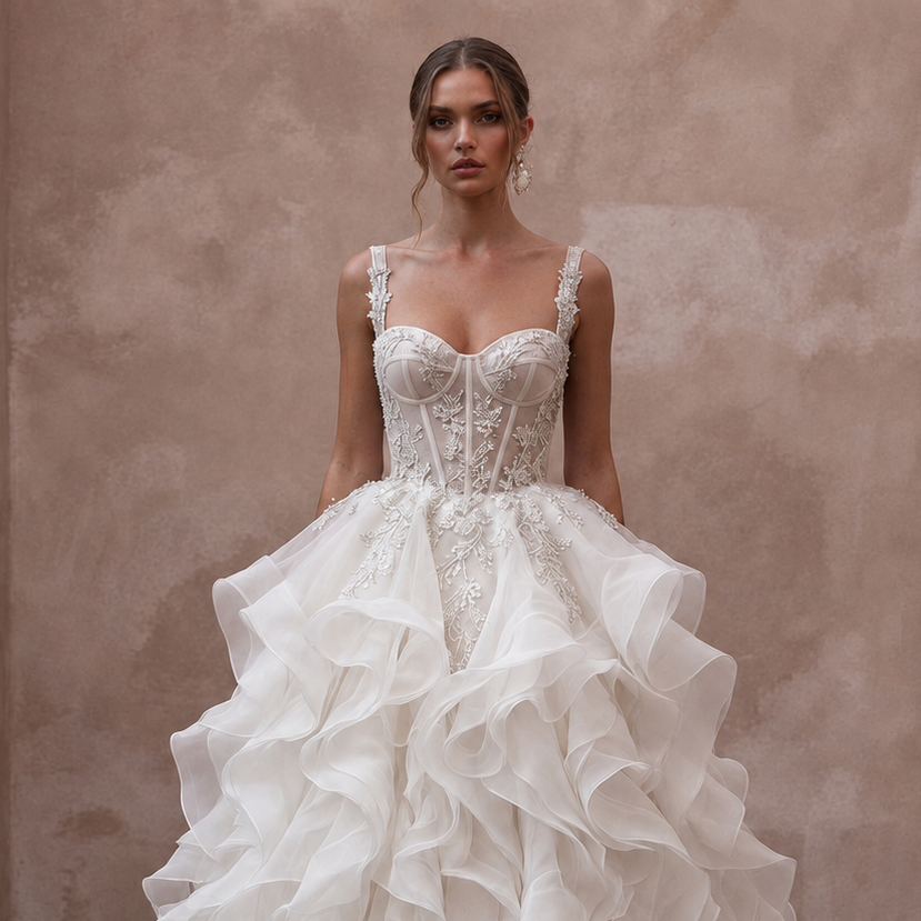 Romantic Wedding Dresses with Cascading Organza Ruffles