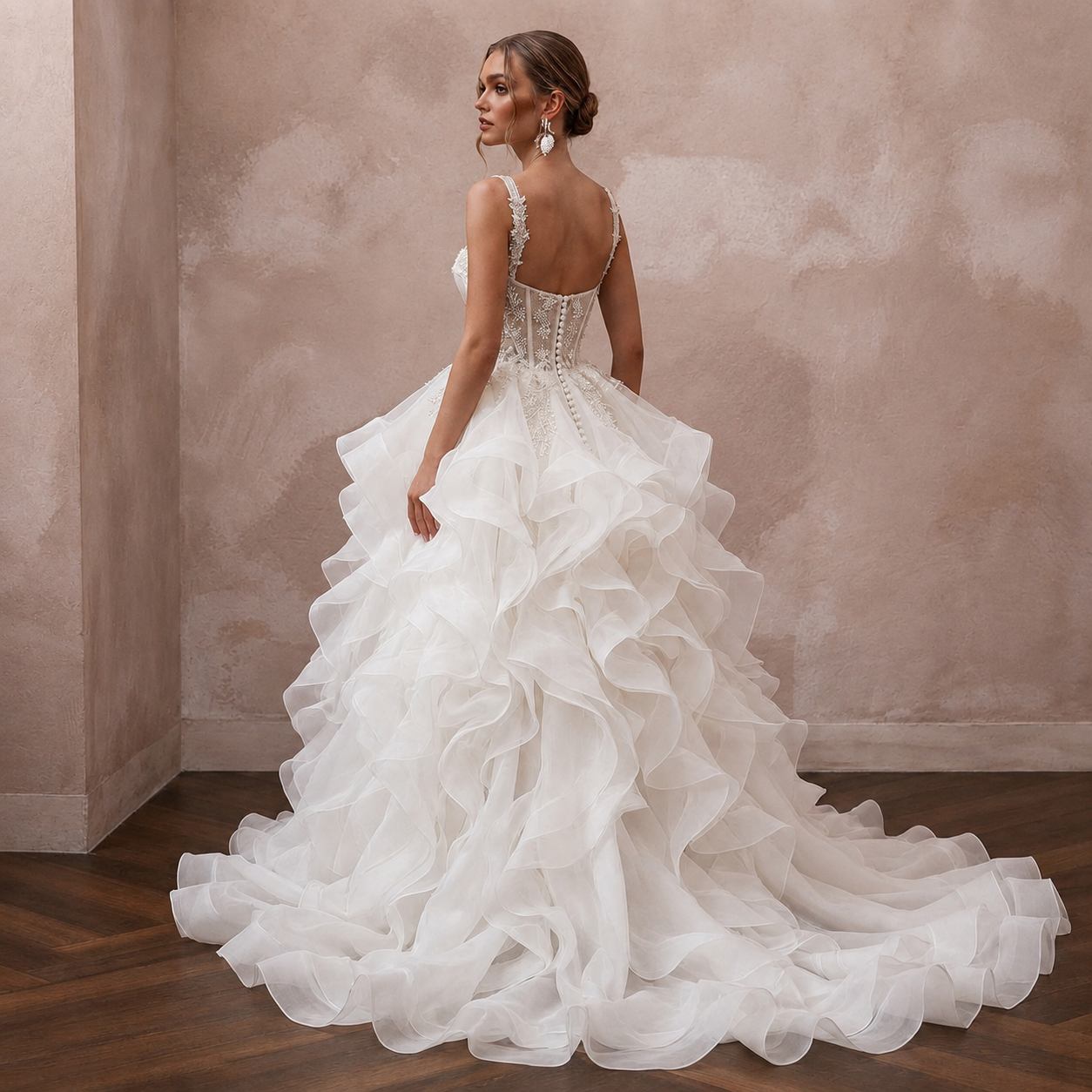 Romantic Wedding Dresses with Cascading Organza Ruffles