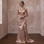 Rose Gold Metallic Plisse Halter Neck Prom Dress