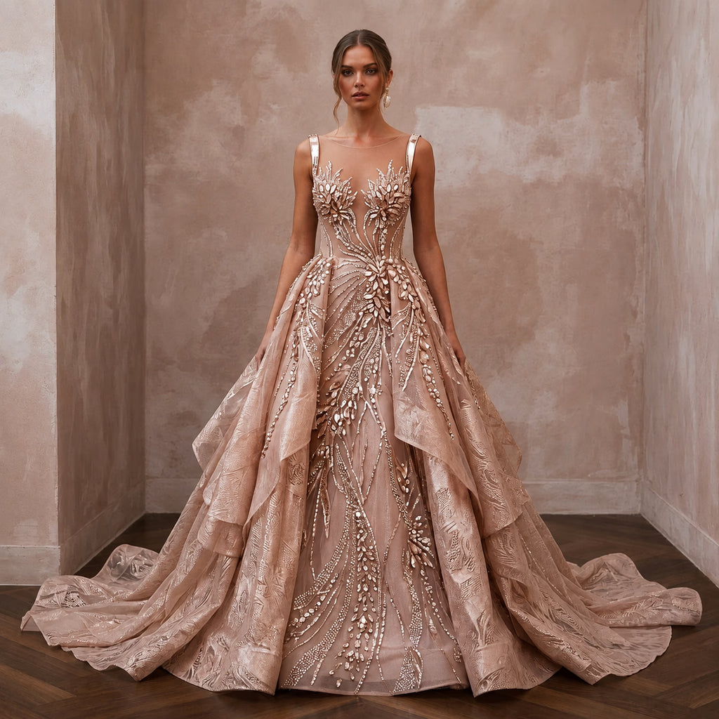 Rose Gold Wedding Dresses with Crystal Details - Apparel & Accessories > Clothing > Wedding & Bridal Party Dresses > Wedding Dresses - Mignonette