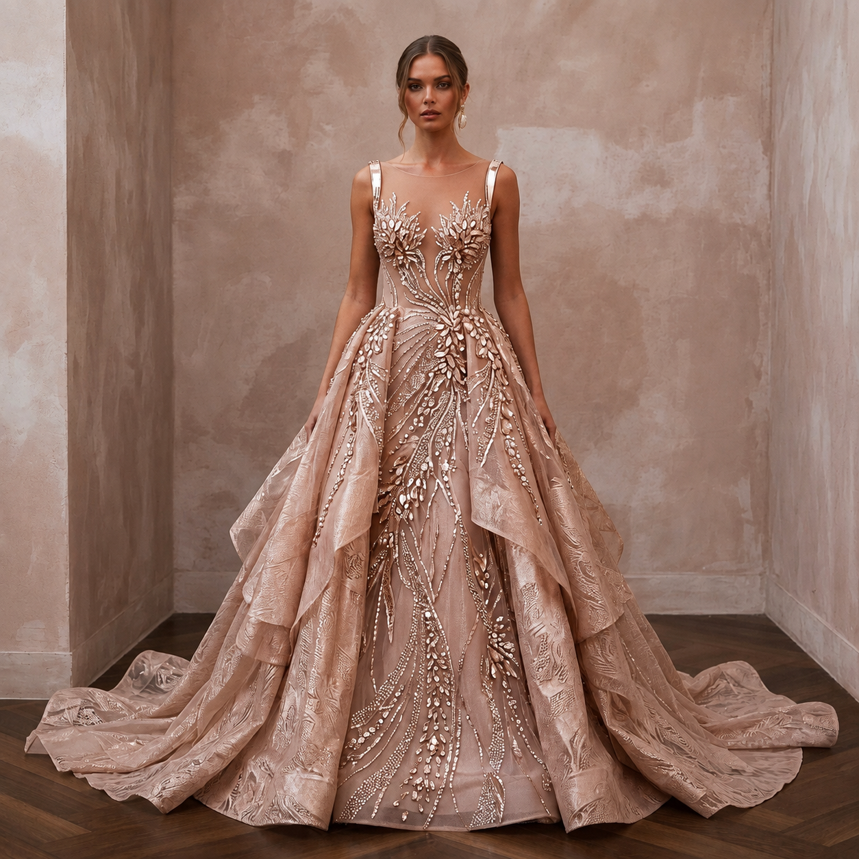 Rose Gold Wedding Dresses with Crystal Details Main image