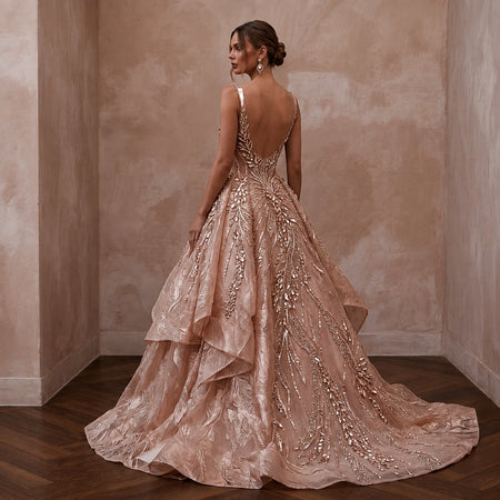 Rose Gold Wedding Dresses with Crystal Details - Apparel & Accessories > Clothing > Wedding & Bridal Party Dresses > Wedding Dresses - Mignonette