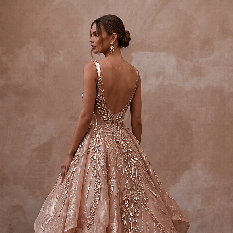 Rose Gold Wedding Dresses with Crystal Details