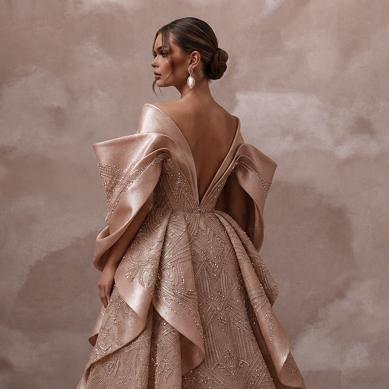 Rose Gold Wedding Dresses with Crystal Embroidery - Apparel & Accessories > Clothing > Wedding & Bridal Party Dresses > Wedding Dresses - Mignonette