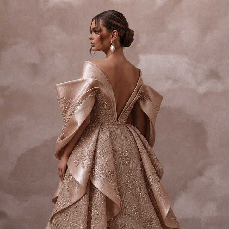 Rose Gold Wedding Dresses with Crystal Embroidery