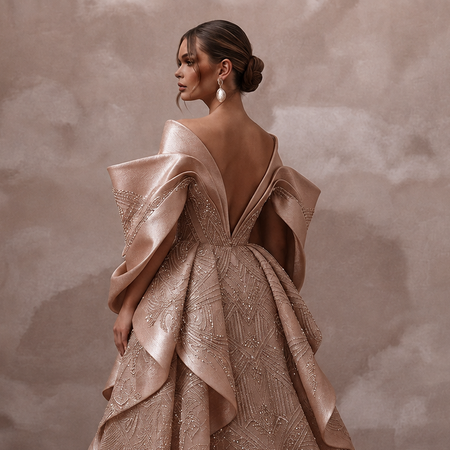Rose Gold Wedding Dresses with Crystal Embroidery