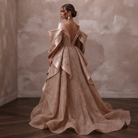 Rose Gold Wedding Dresses with Crystal Embroidery - Apparel & Accessories > Clothing > Wedding & Bridal Party Dresses > Wedding Dresses - Mignonette