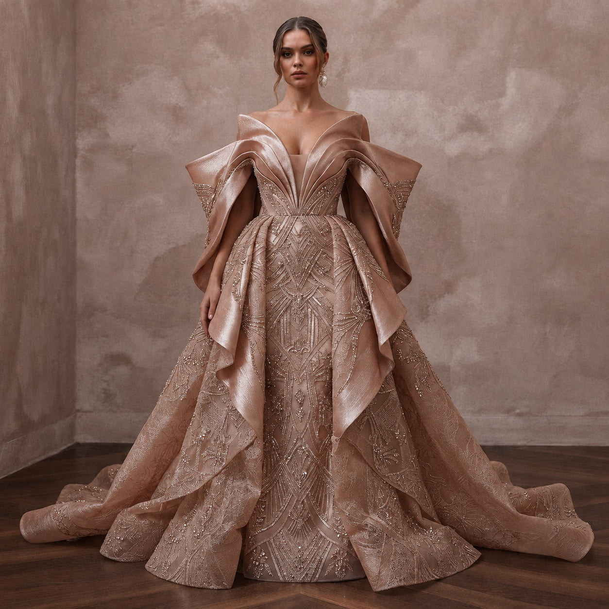 Rose Gold Wedding Dresses with Crystal Embroidery - Apparel & Accessories > Clothing > Wedding & Bridal Party Dresses > Wedding Dresses - Mignonette