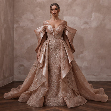 Rose Gold Wedding Dresses with Crystal Embroidery - Apparel & Accessories > Clothing > Wedding & Bridal Party Dresses > Wedding Dresses - Mignonette
