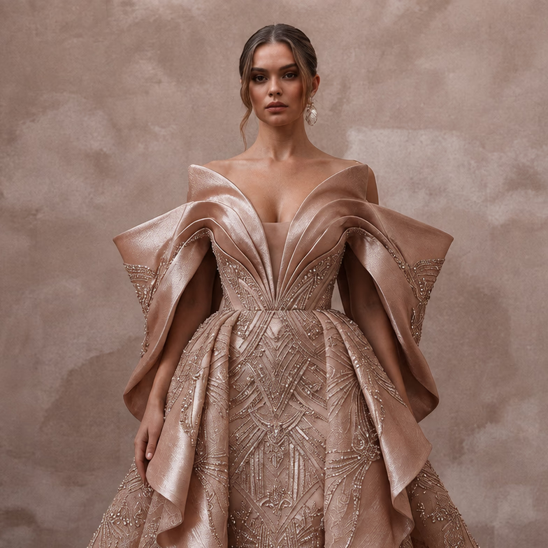 Rose Gold Wedding Dresses with Crystal Embroidery - Apparel & Accessories > Clothing > Wedding & Bridal Party Dresses > Wedding Dresses - Mignonette