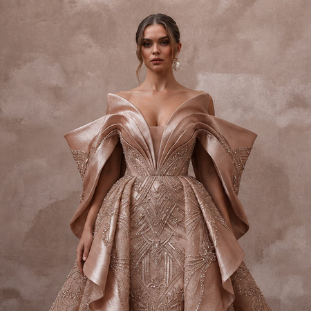 Rose Gold Wedding Dresses with Crystal Embroidery - Apparel & Accessories > Clothing > Wedding & Bridal Party Dresses > Wedding Dresses - Mignonette
