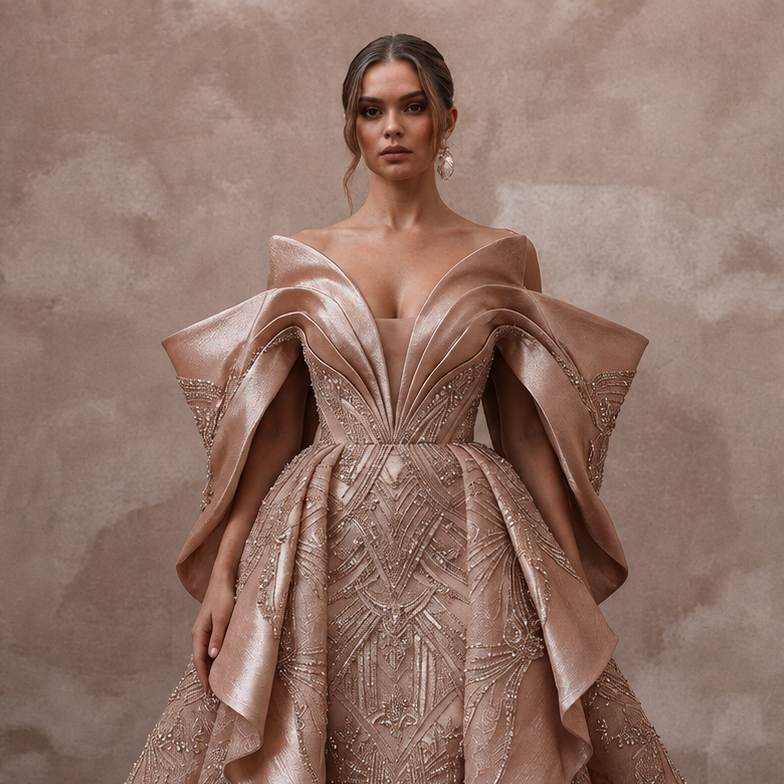 Rose Gold Wedding Dresses with Crystal Embroidery