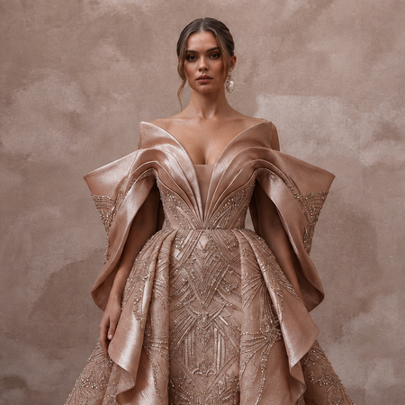 Rose Gold Wedding Dresses with Crystal Embroidery