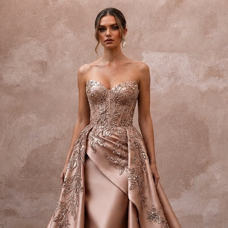 Rose Gold Wedding Dresses with Metallic Embroidery - Apparel & Accessories > Clothing > Wedding & Bridal Party Dresses > Wedding Dresses - Mignonette Bridal
