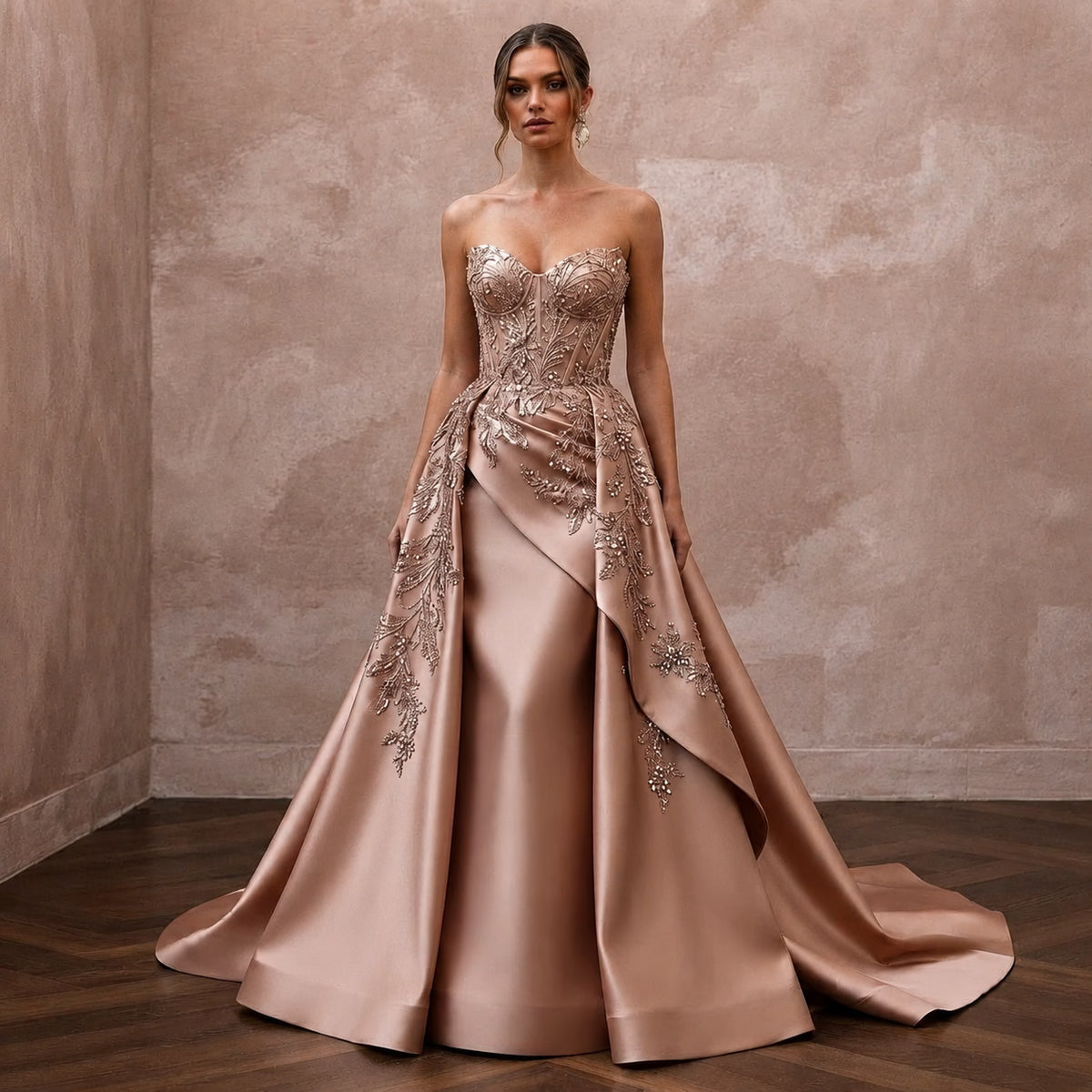Rose Gold Wedding Dresses with Metallic Embroidery - Apparel & Accessories > Clothing > Wedding & Bridal Party Dresses > Wedding Dresses - Mignonette Bridal