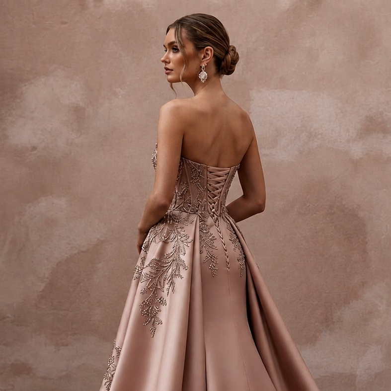 Rose Gold Wedding Dresses with Metallic Embroidery - Apparel & Accessories > Clothing > Wedding & Bridal Party Dresses > Wedding Dresses - Mignonette Bridal