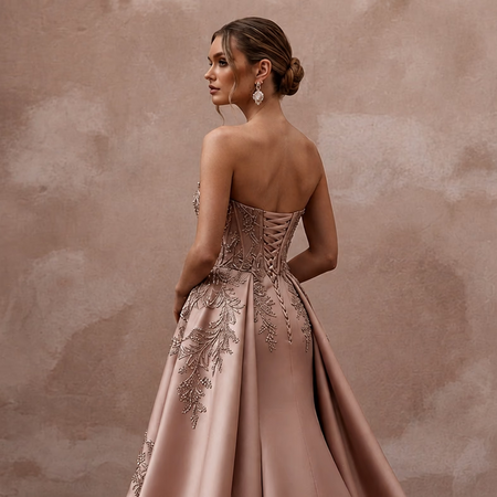 Rose Gold Wedding Dresses with Metallic Embroidery - Apparel & Accessories > Clothing > Wedding & Bridal Party Dresses > Wedding Dresses - Mignonette Bridal