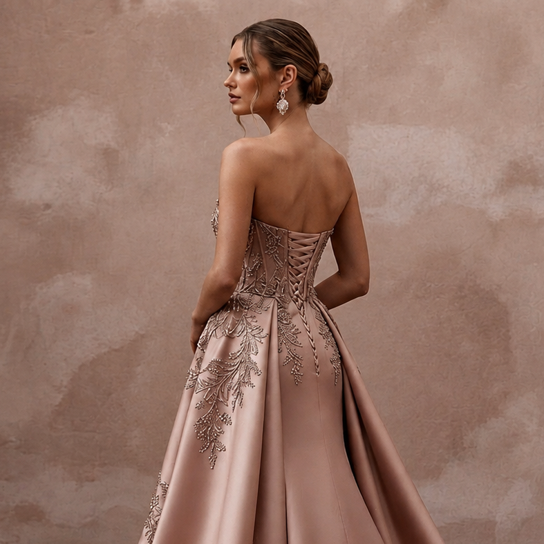 Rose Gold Wedding Dresses with Metallic Embroidery