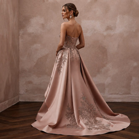 Rose Gold Wedding Dresses with Metallic Embroidery