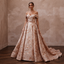 Rose Gold Wedding Dresses with Metallic Floral Embroidery