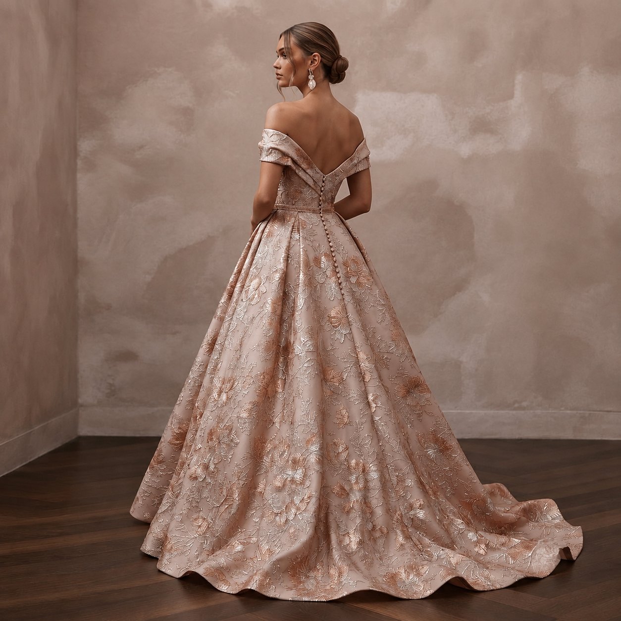 Rose Gold Wedding Dresses with Metallic Floral Embroidery Secondary image