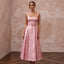Rose Pink Floral Jacquard Square Neck Midi Dress for Spring Event - Apparel & Accessories > Clothing > Wedding & Bridal Party Dresses > Wedding Dresses - Mignonette Bridal