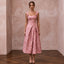 Rose Pink Floral Jacquard Square Neck Midi Dress for Spring Event