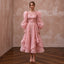 Rose Pink Silk Organza Voluminous Sleeve Midi Dress for Wedding Guest