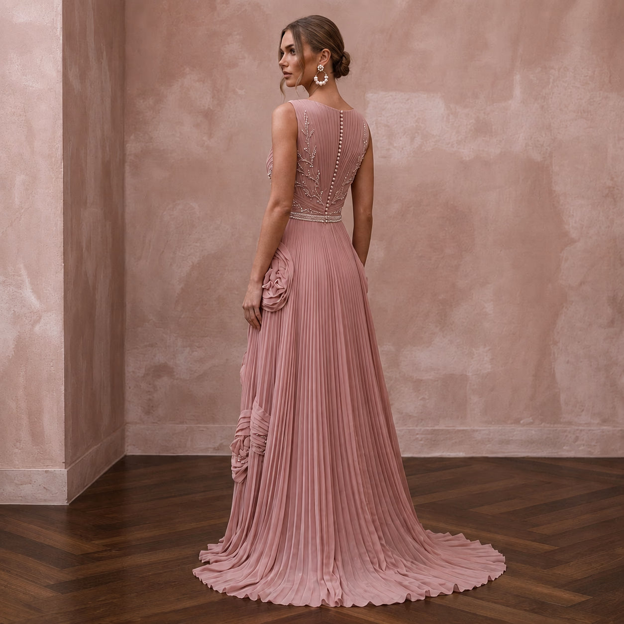 Rose Quartz Pink Pleated Chiffon Gown for Pink-Themed Reception Secondary image