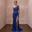 Royal Blue Sequined One-Shoulder Asymmetrical Slit Formal Gown