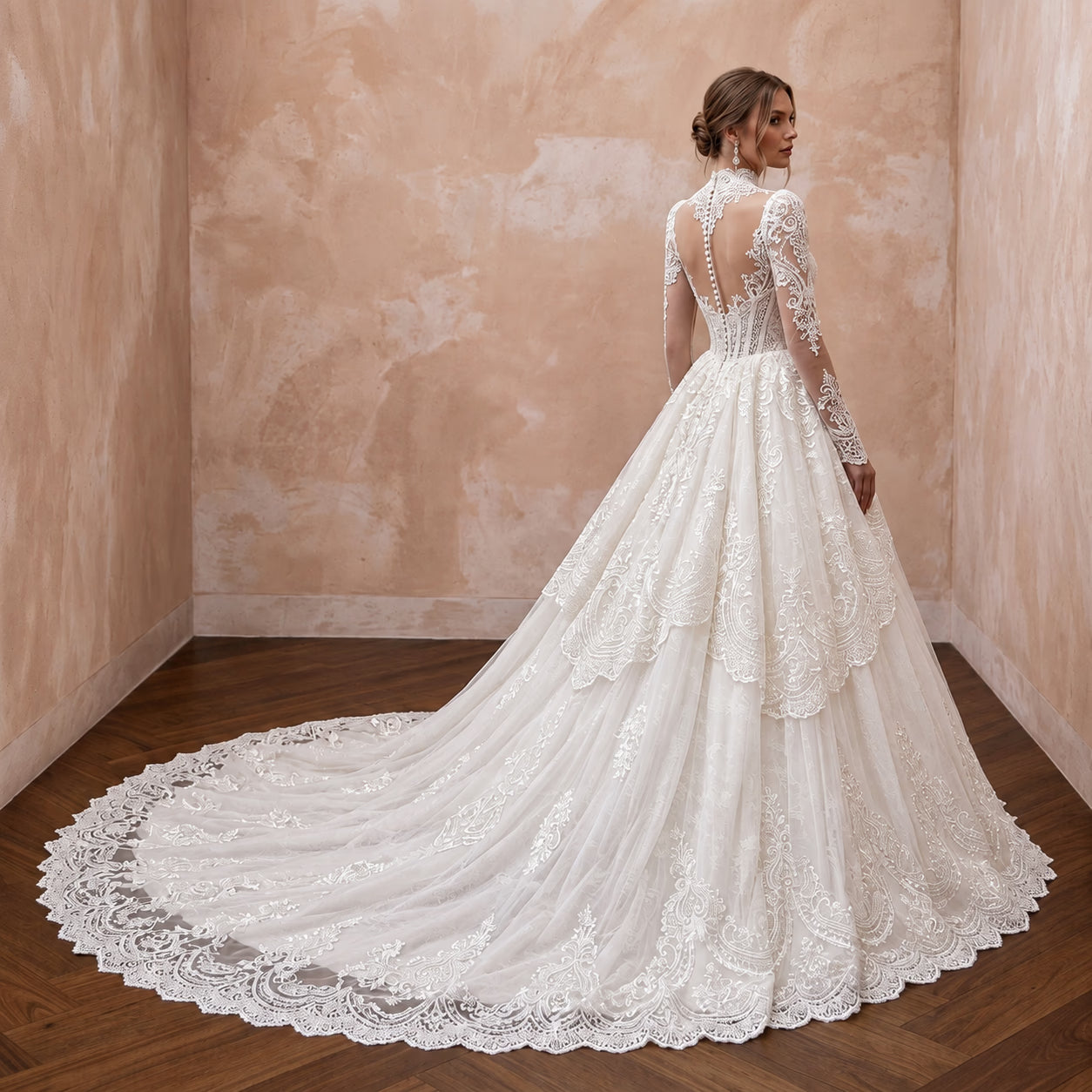 Royal Inspired Lace Bridal Gown with Cathedral Train Secondary image